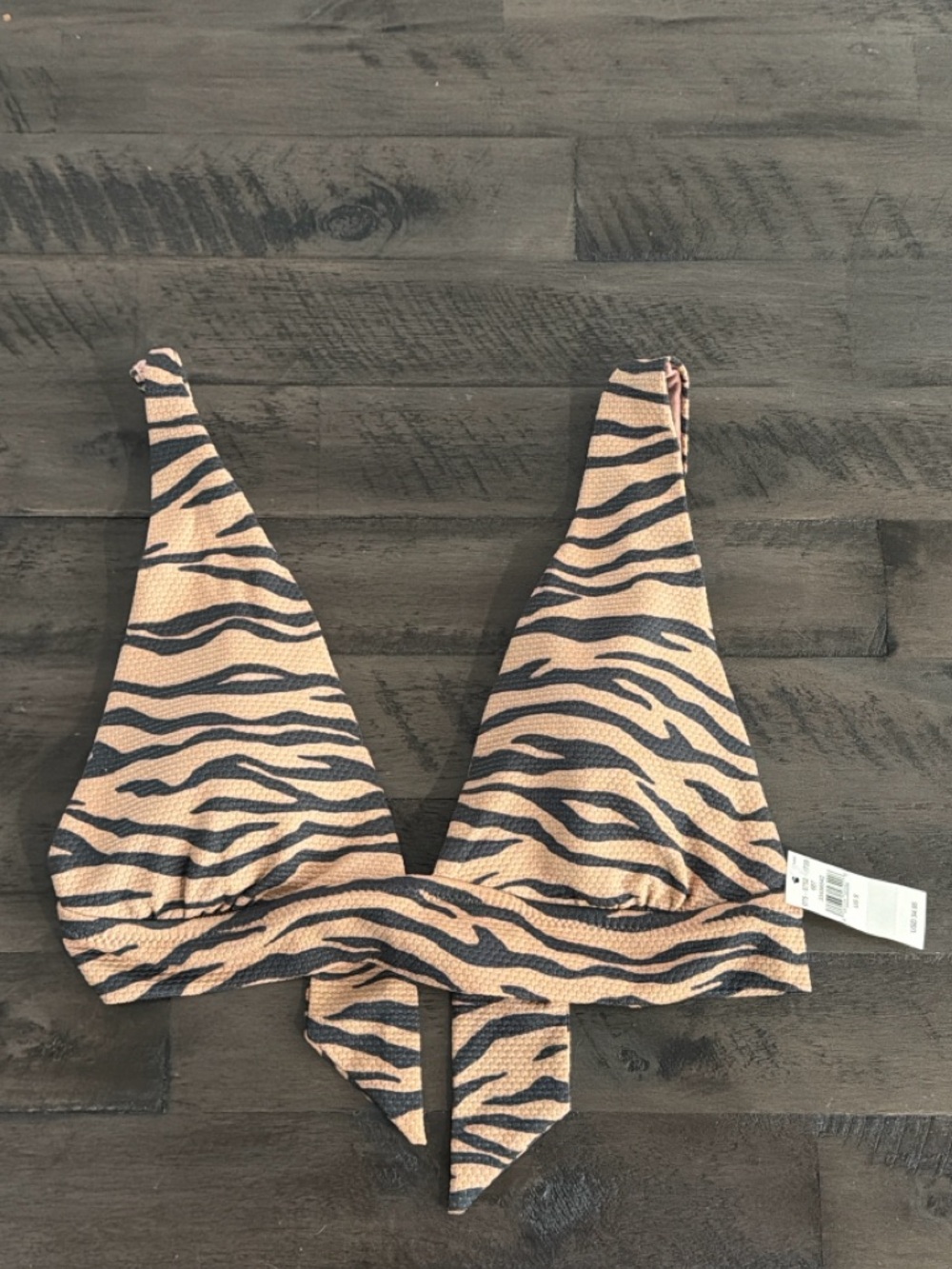 Aerie Tiger Print Triangle Bikini Top NWT Size Small Textured Tie Back Swim